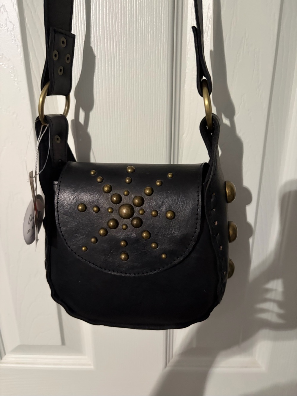 One of a Kind Black Studded Leather Crossbody Bag